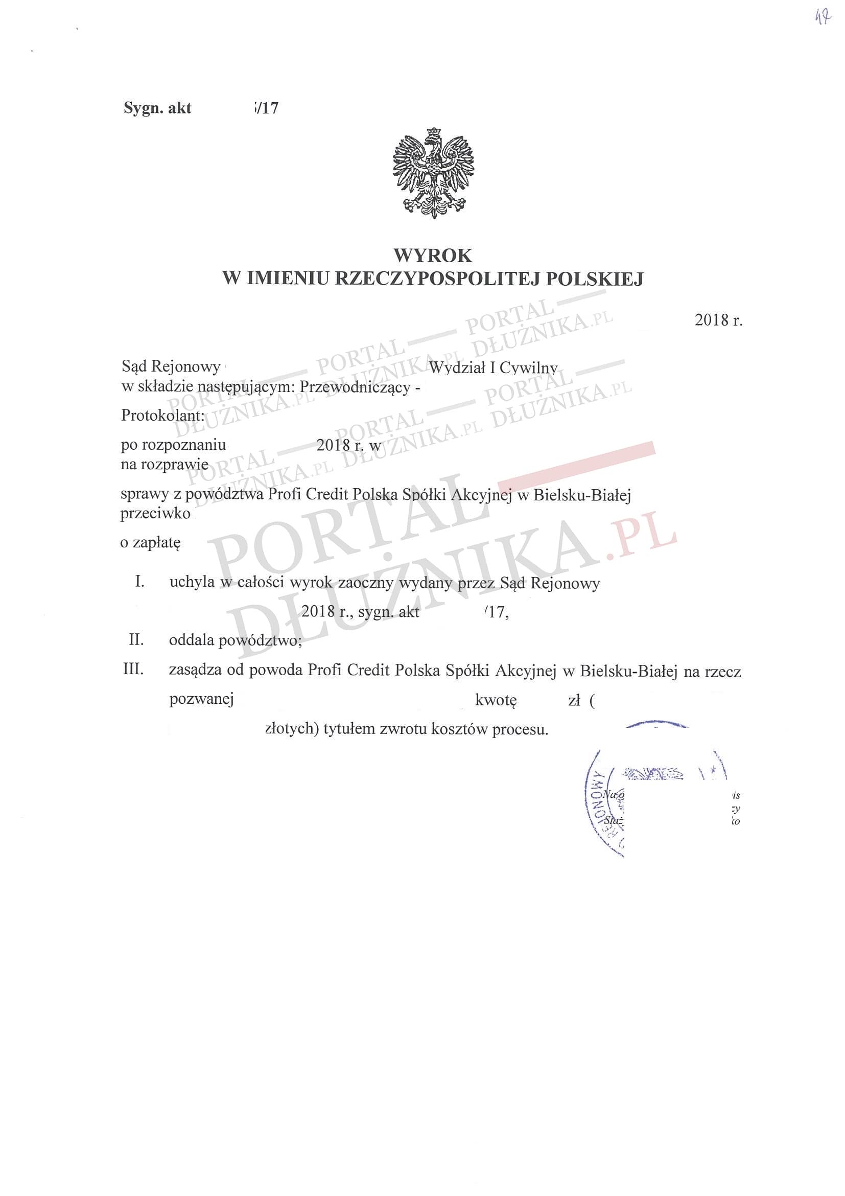 Sprawa z powództwa Profi Credit Sprawa z powództwa Profi Credit
