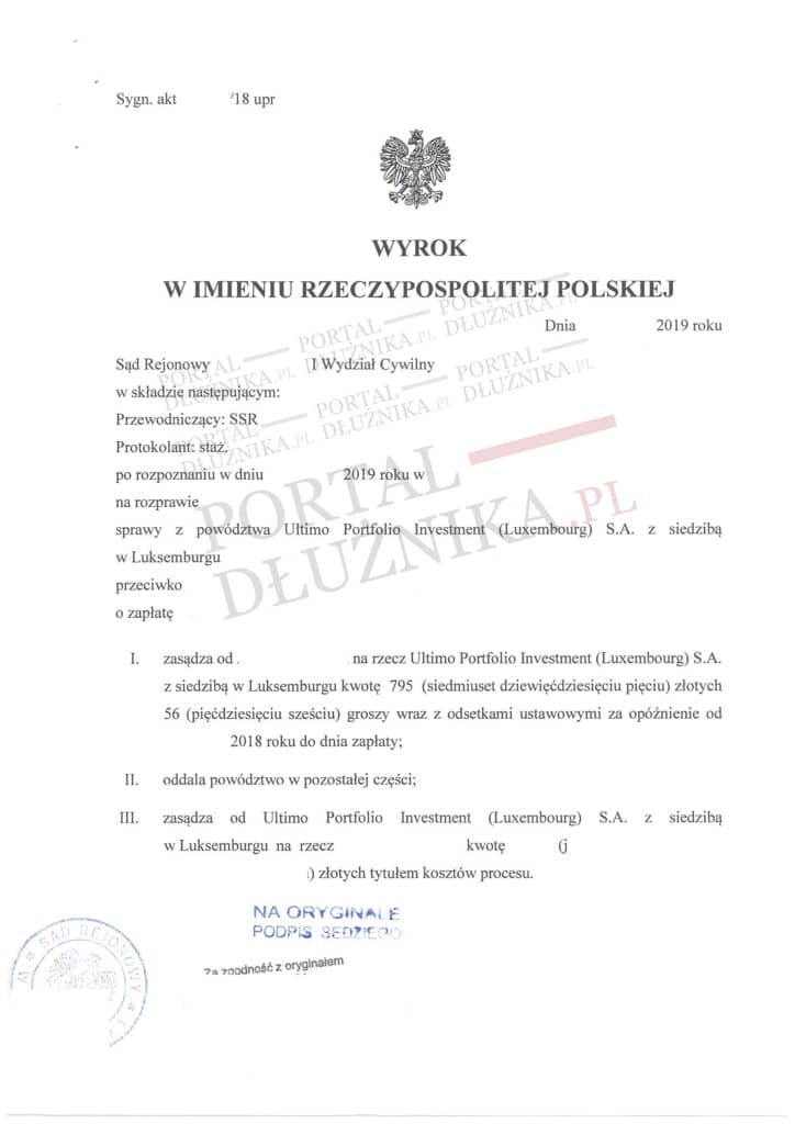 Powód Ultimo Portfolio Investment przegrywa kolejną sprawę