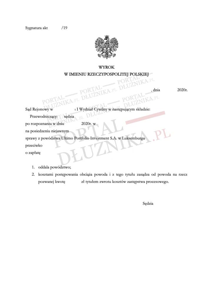 Pozew Ultimo Portfolio Investment SA Kancelaria Oddłużeniowa