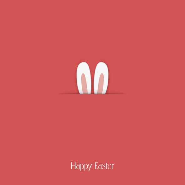 Adorable Happy Easter postcard template with bunny hiding and ears