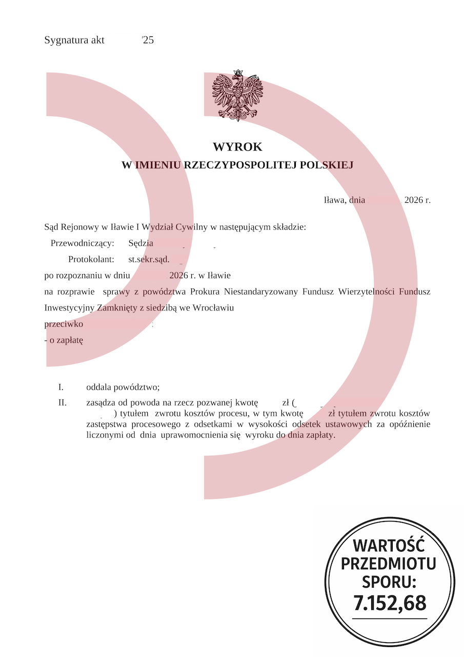 wyrok sądu w Iławie oddalający powództwo Prokura
