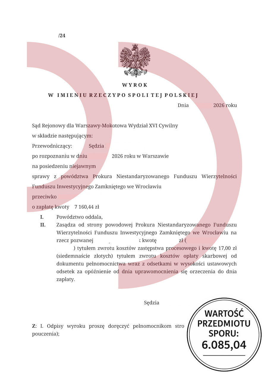 wyrok sądu Warszawa Mokotów oddalenie powództwa Prokura