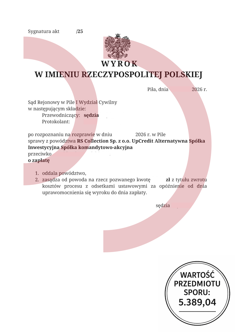 wyrok sądu Piła oddalenie powództwa RS Collection oddłużanie