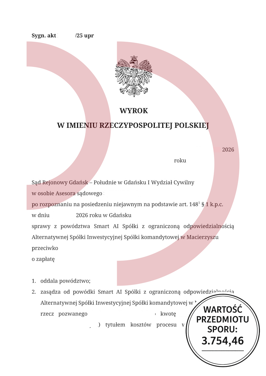 wyrok sądu Gdańsk Południe oddalenie powództwa Smart AI