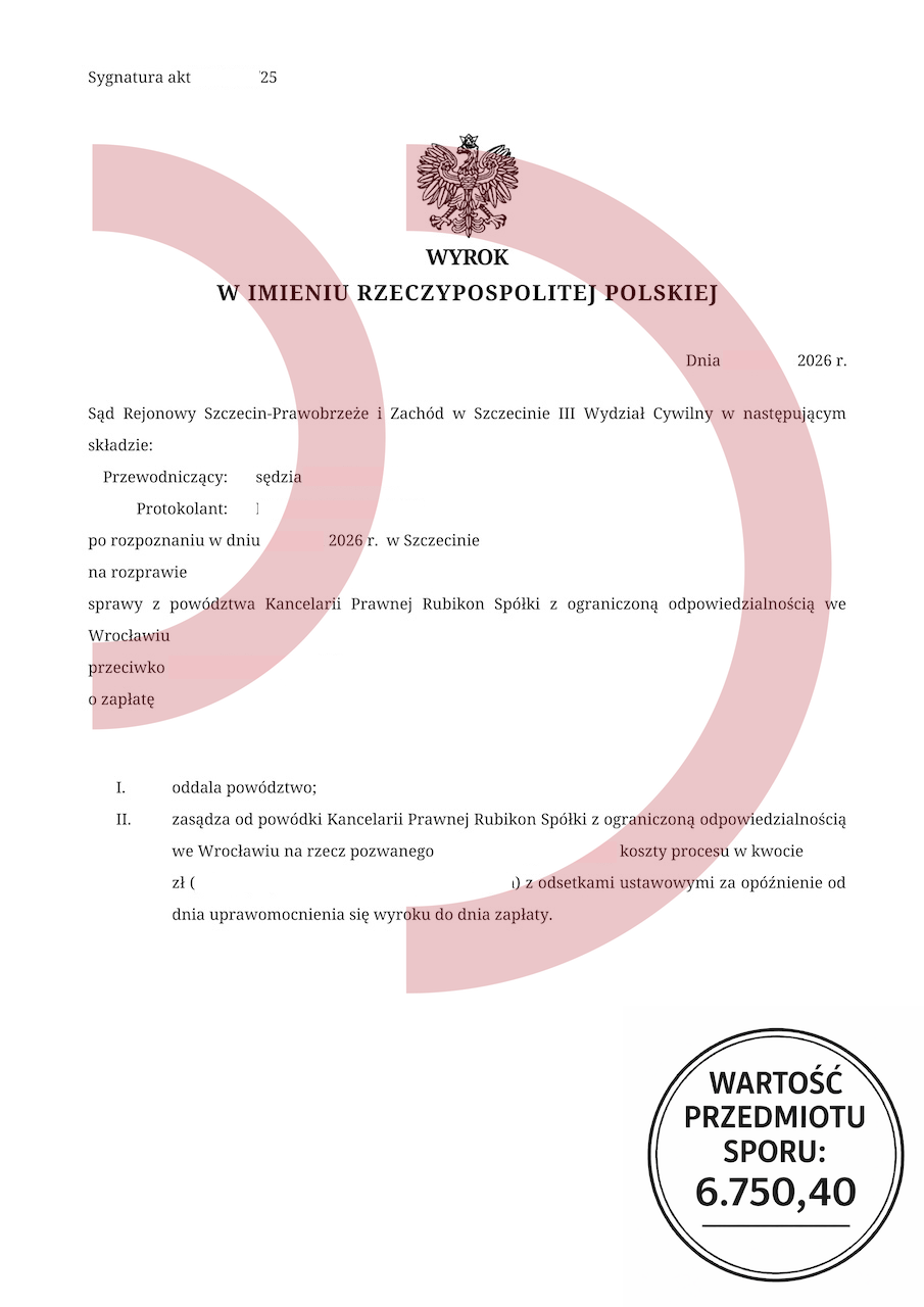 Wyrok sądu oddalający powództwo firmy windykacyjnej