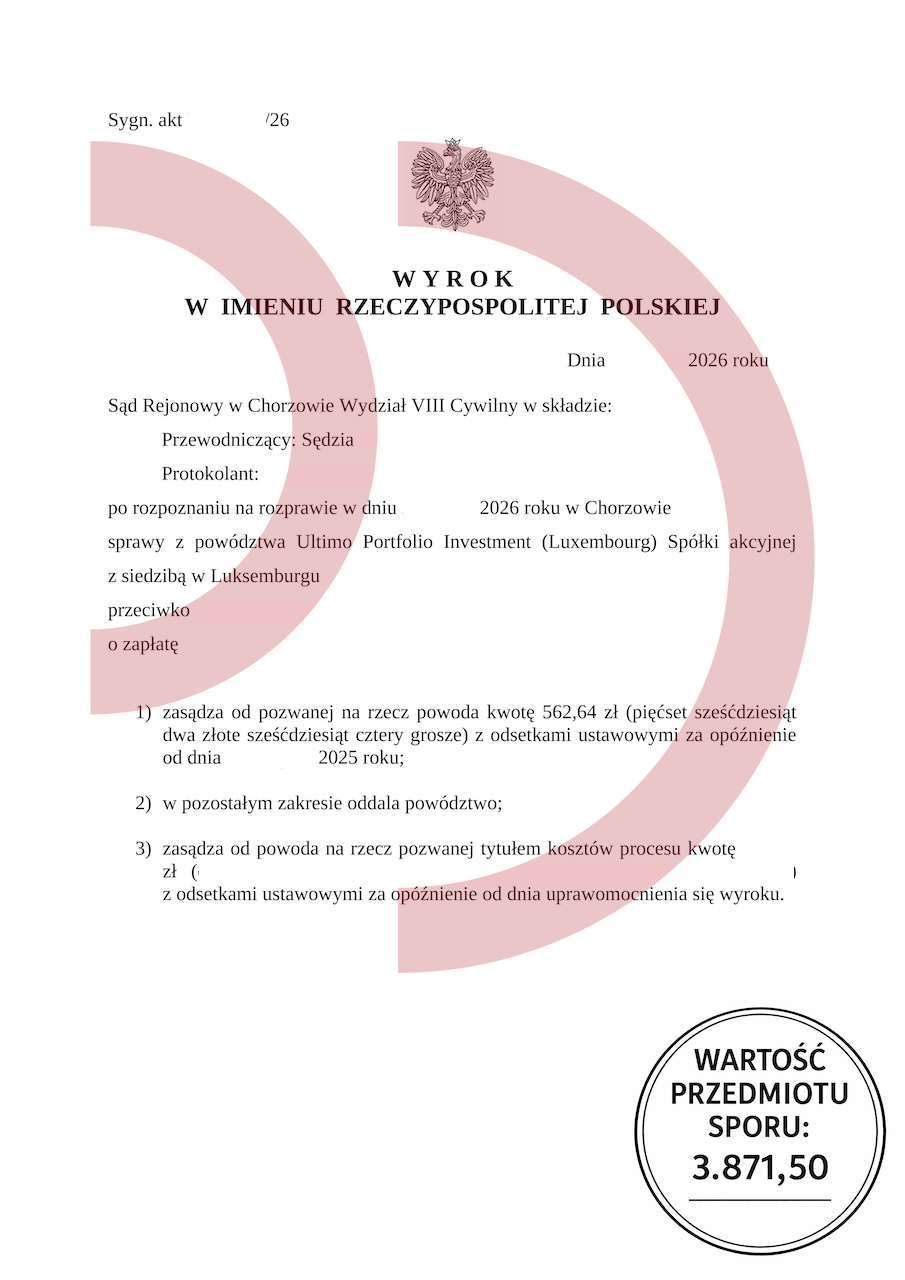 Wyrok sądu w Chorzowie ograniczający roszczenie Ultimo wobec dłużnika