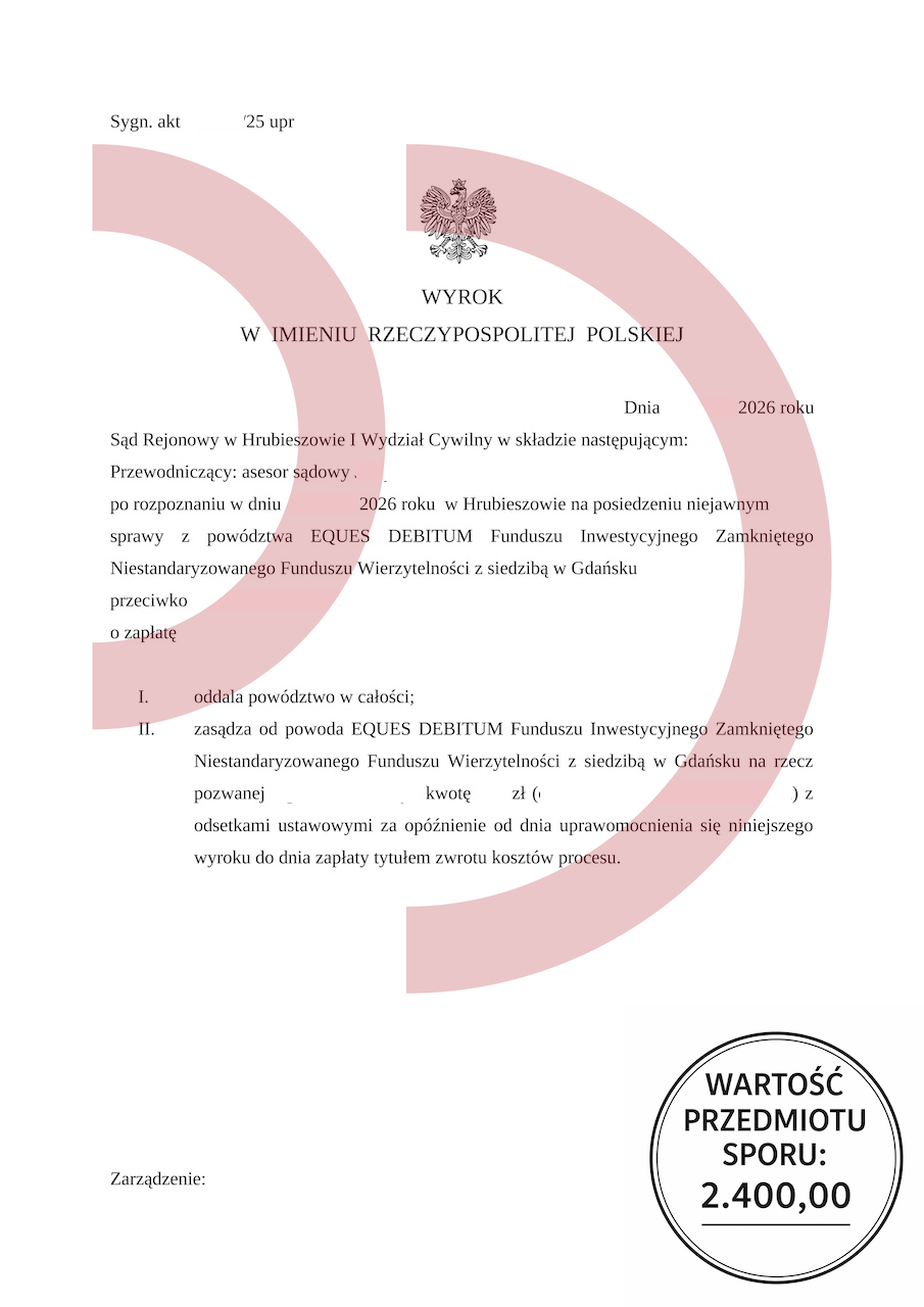 wyrok sądu w Hrubieszowie oddalający powództwo Eques Debitum