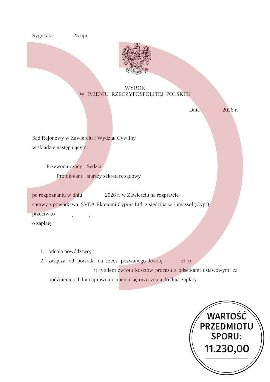 wyrok sądu oddalenie powództwa Svea Ekonomi