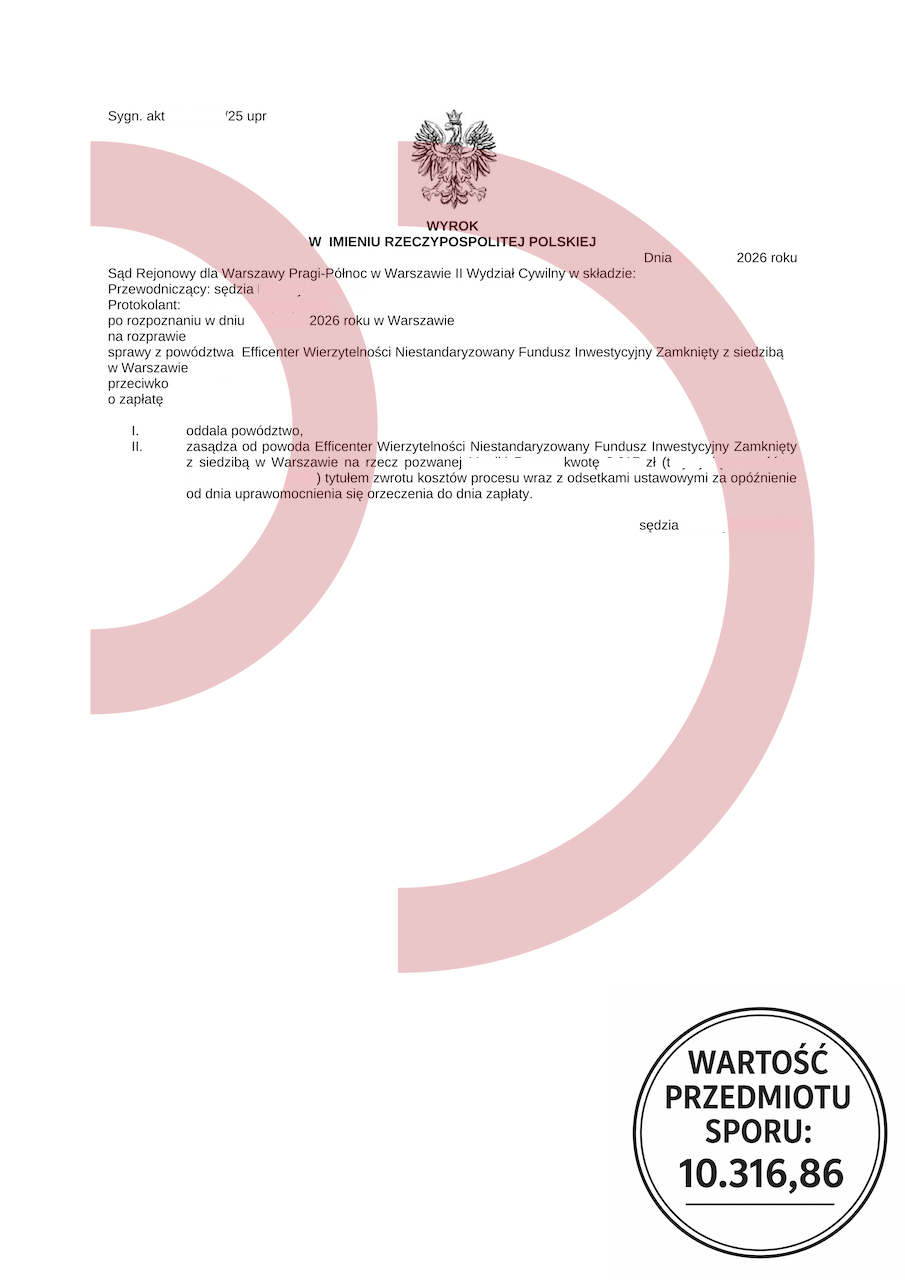 wyrok sądu w Warszawie oddalający powództwo Efficenter