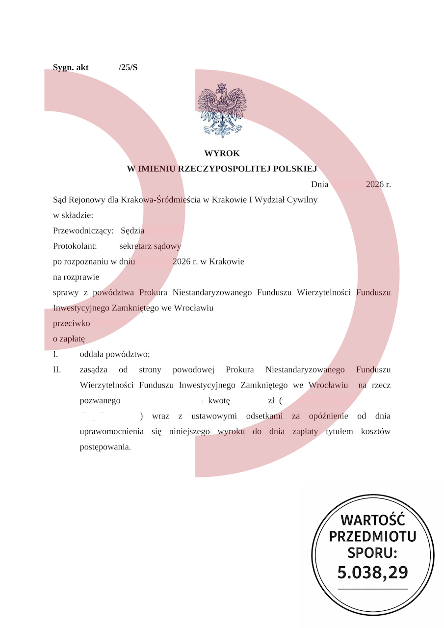 Wyrok sądu oddalający powództwo Prokura 5038,29 zł Kraków