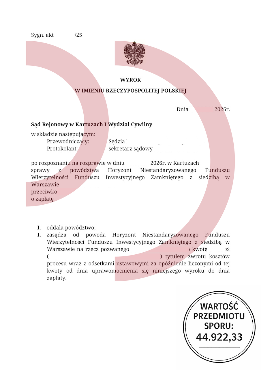 wyrok sądu Kartuzy oddalenie powództwa Horyzont fundusz