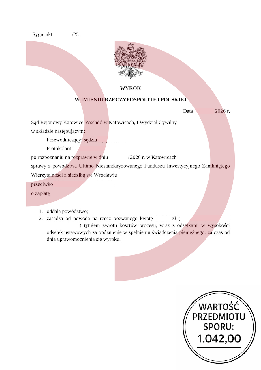 wyrok sądu oddalający powództwo funduszu Ultimo