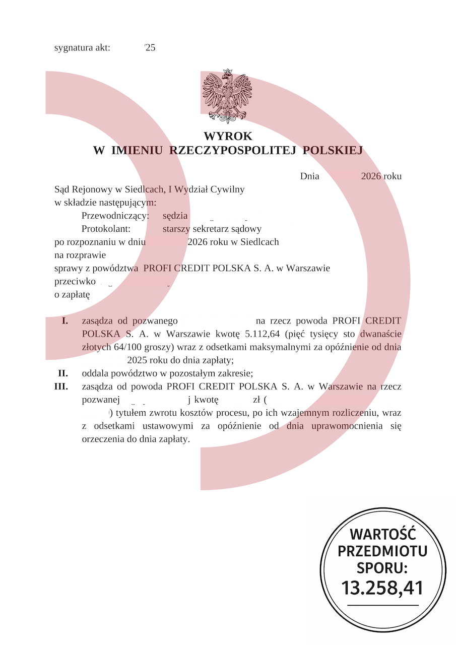 wyrok sądu Siedlce częściowe oddalenie powództwa Profi Credit