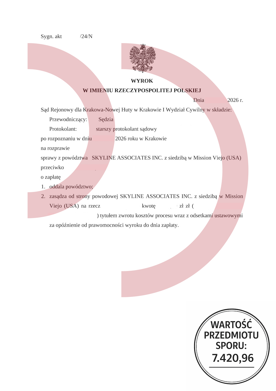 wyrok z zasądzeniem kosztów procesu dla pozwanego
