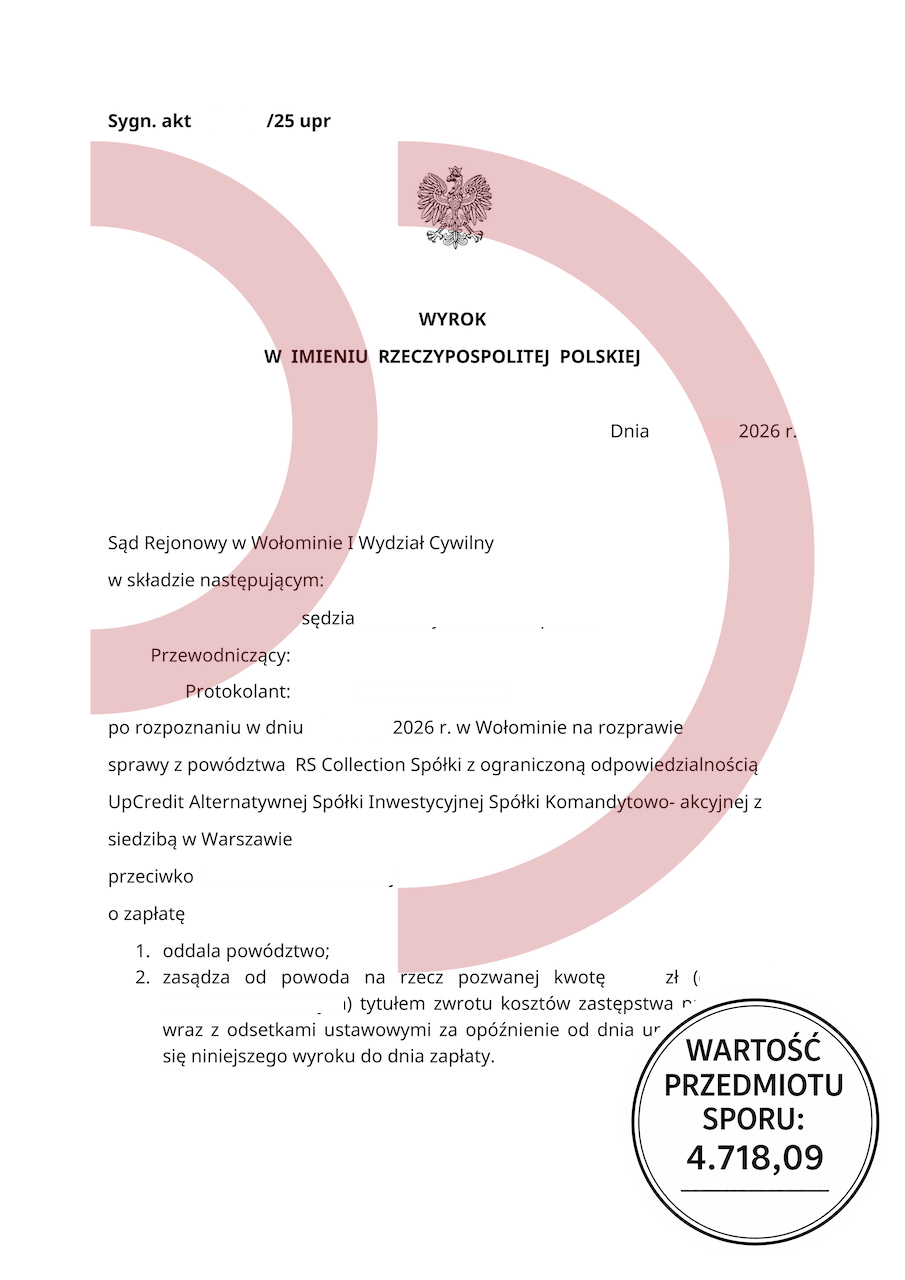 wyrok sądu w Wołominie oddalający powództwo RS Collection