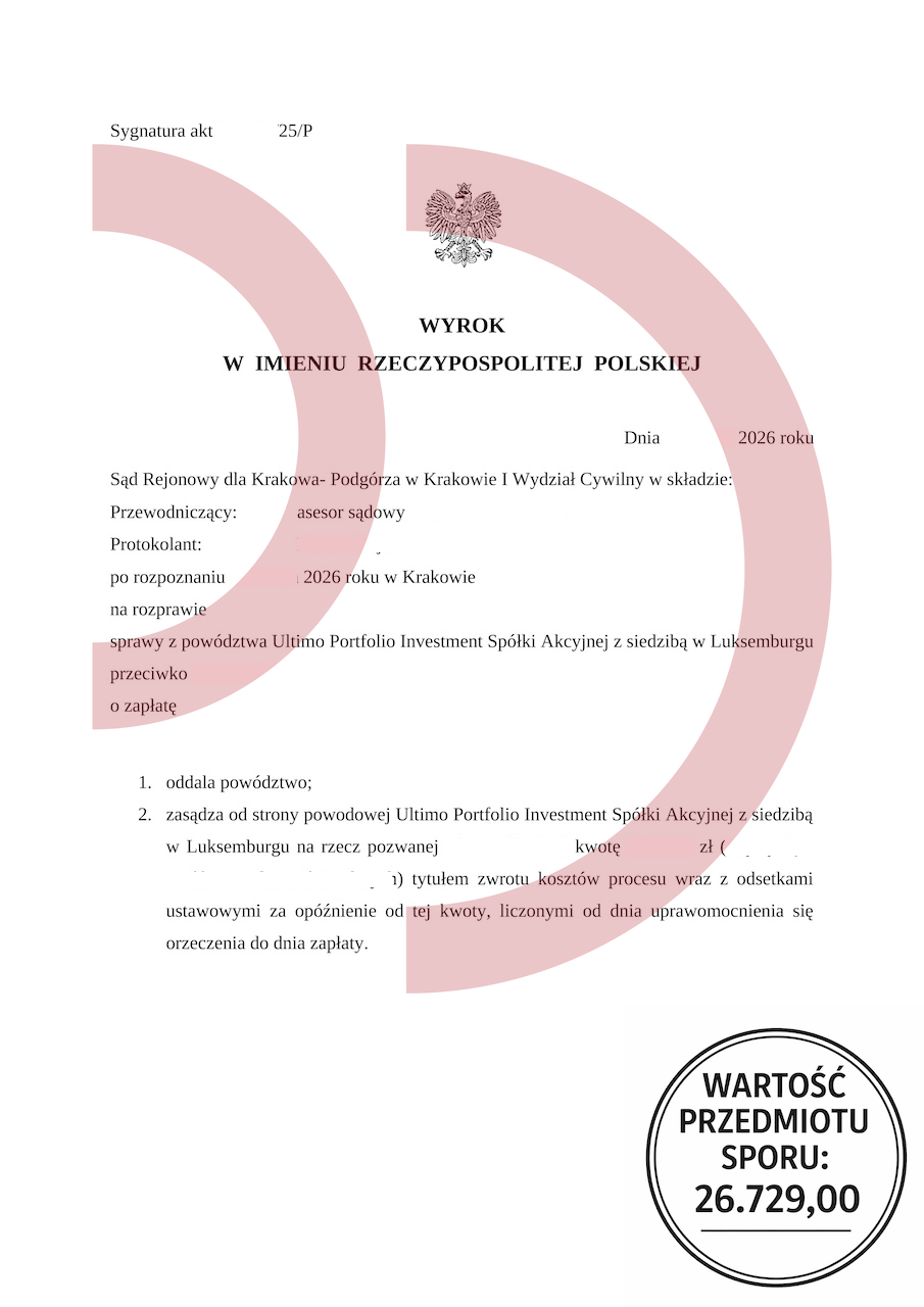 wyrok sądu w Krakowie Podgórzu oddalający powództwo Ultimo