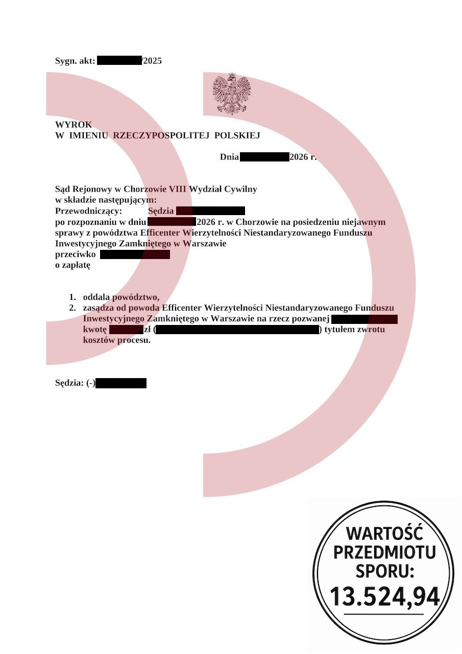 Wyrok sądu Chorzów Efficenter oddalenie powództwa