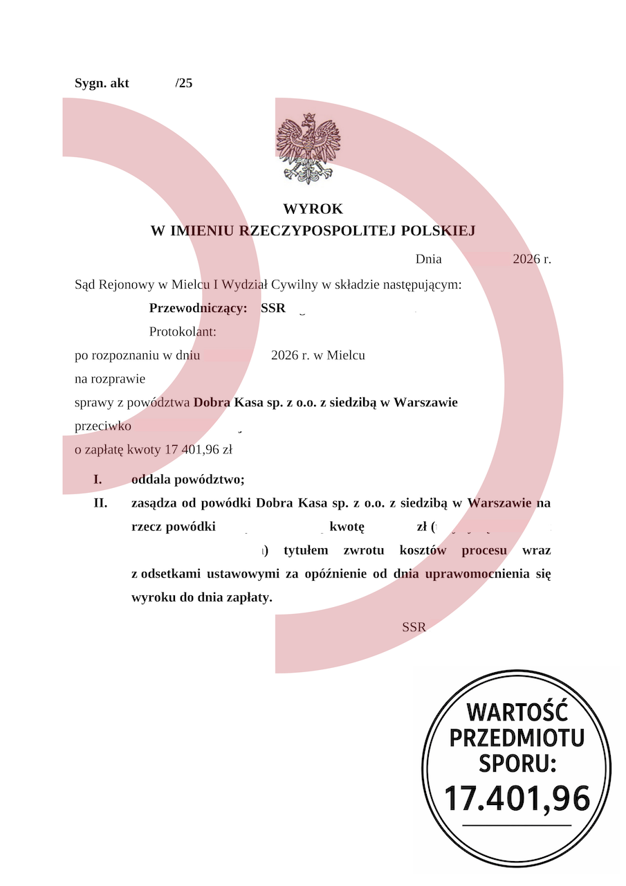 Wyrok sądu oddalający powództwo Dobra Kasa