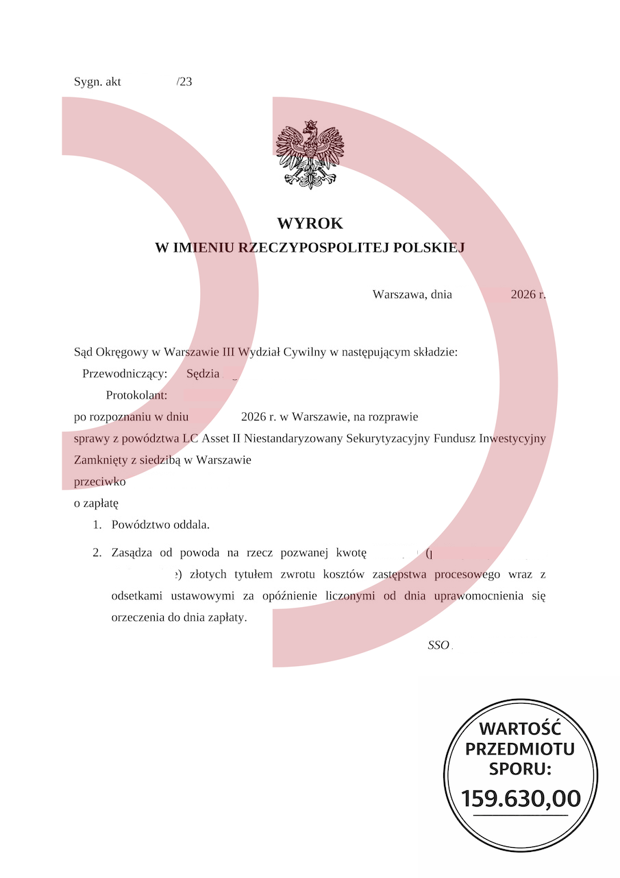Wyrok sądu okręgowego oddalający powództwo funduszu 159630 zł