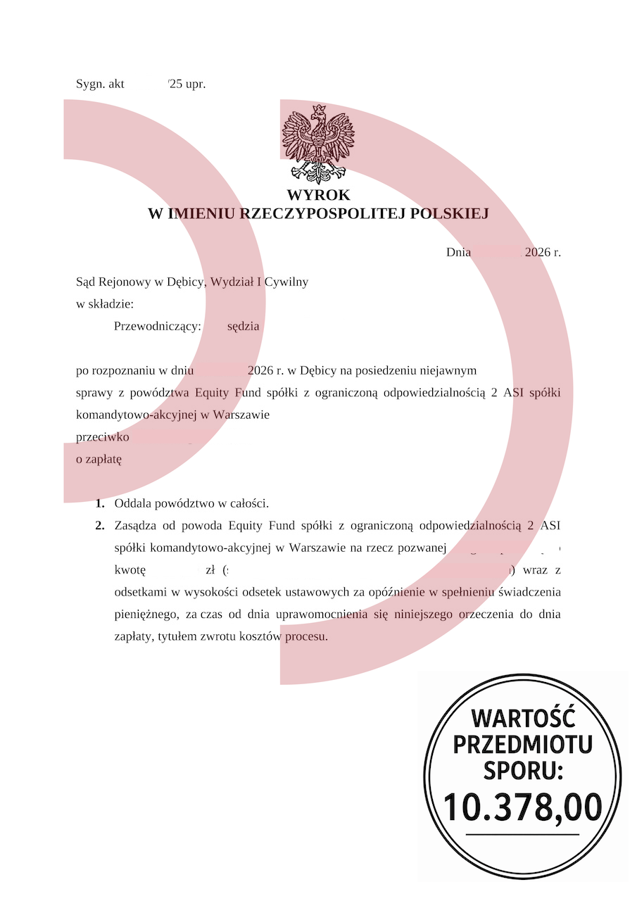Wyrok sądu oddalający powództwo Equity Fund