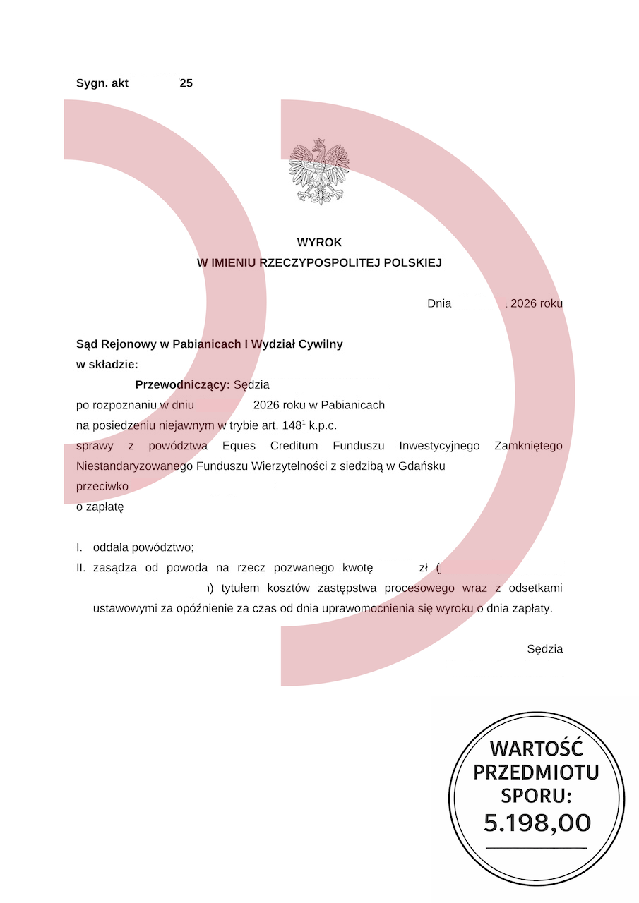 Wyrok sądu w Pabianicach oddalający powództwo funduszu