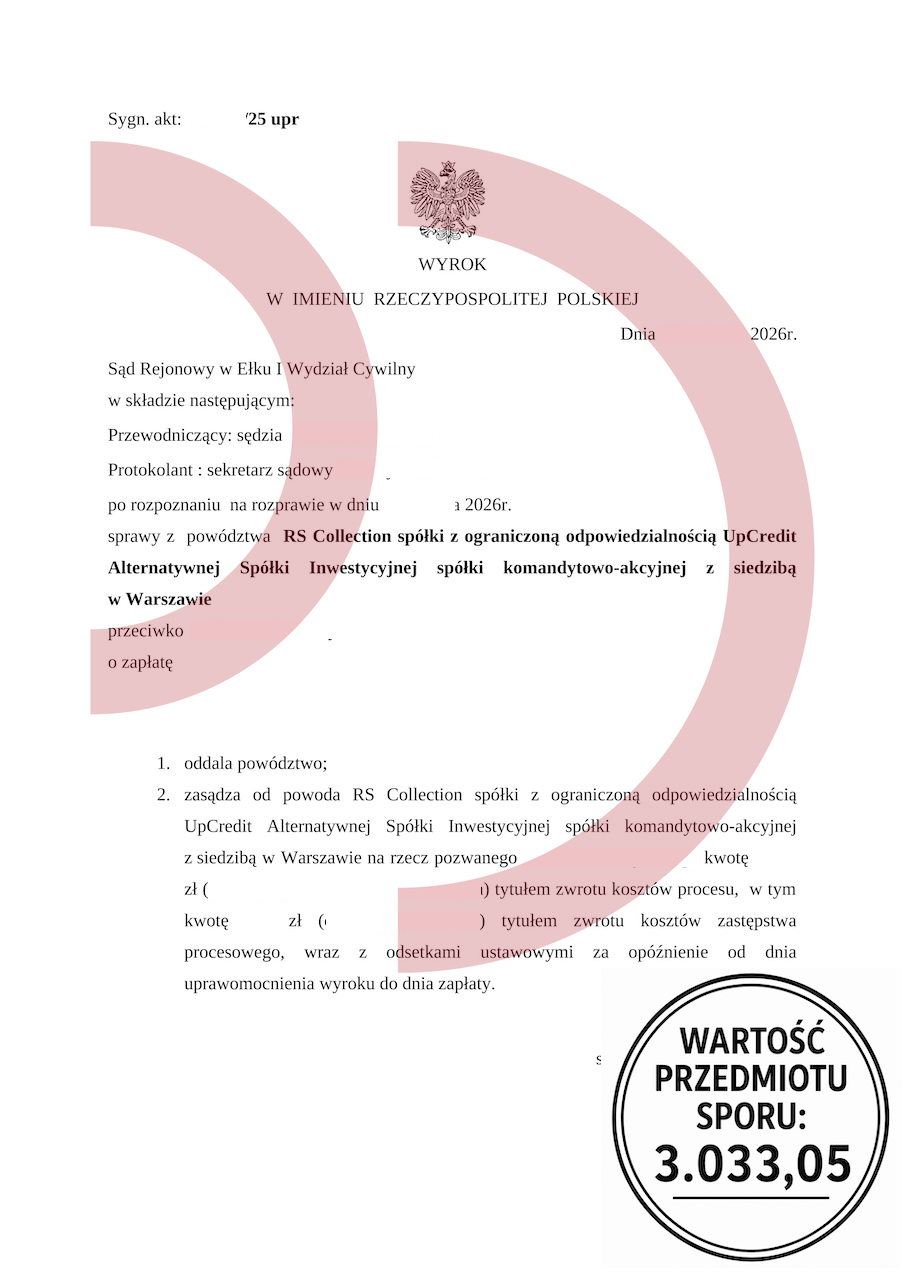 Wyrok sądu oddalający powództwo RS Collection
