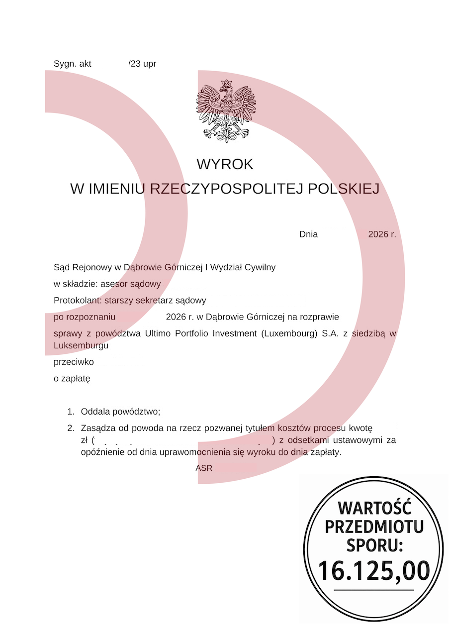 Wyrok sądu oddalający powództwo Ultimo