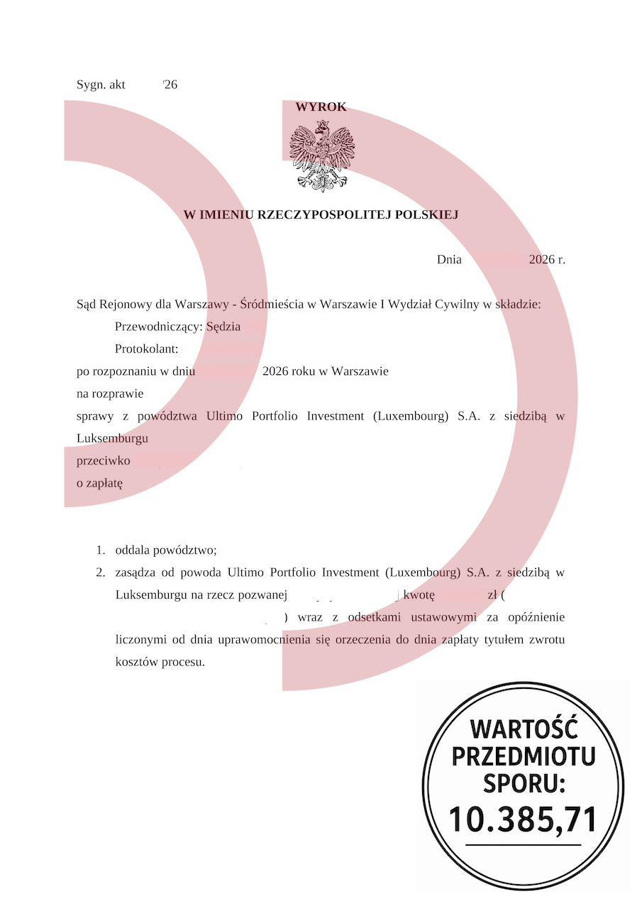 Wyrok sądu oddalający powództwo Ultimo