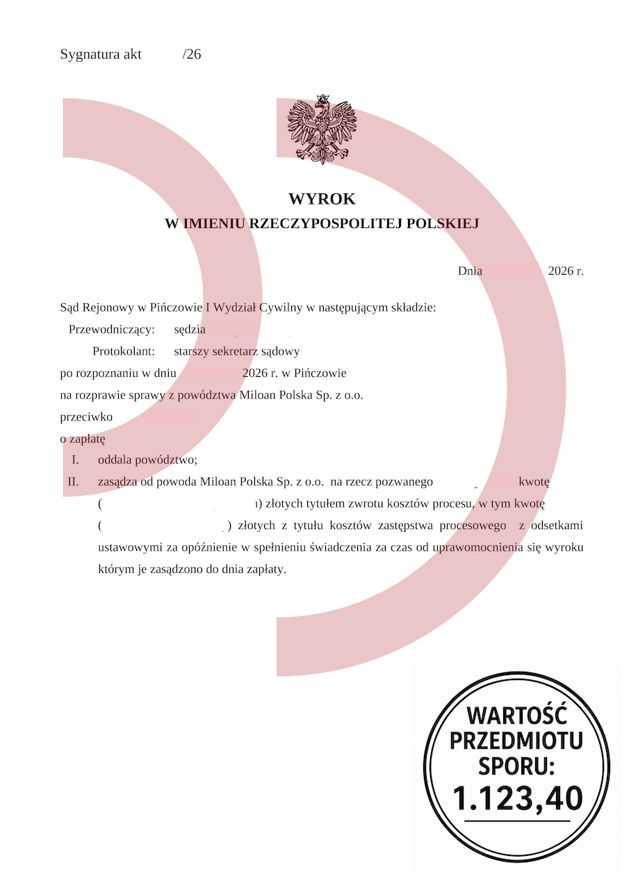 Wyrok sądu oddalający powództwo Miloan Polska