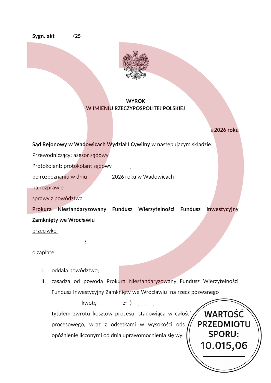 Wyrok sądu w Wadowicach oddalający powództwo Prokura