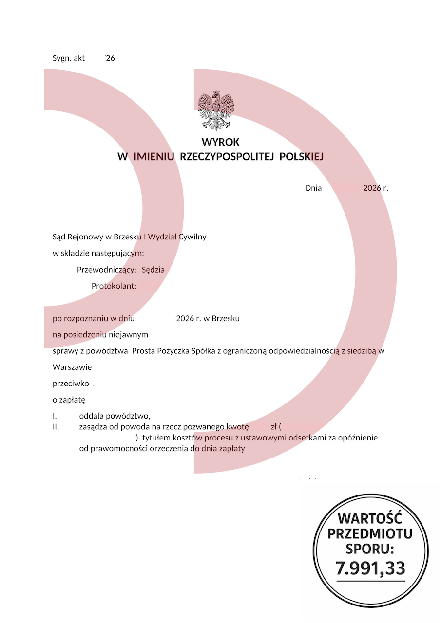 Wyrok sądu oddalenie powództwa Prosta Pożyczka Brzesko