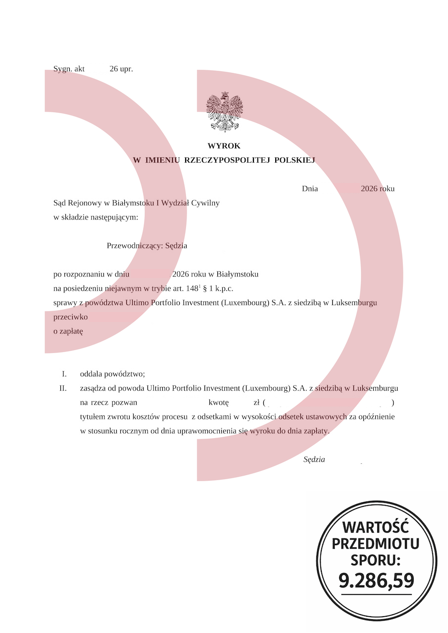 Wyrok sądu oddalający powództwo Ultimo – skuteczna obrona dłużnika