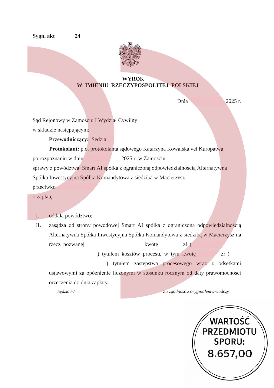 Wyrok sądu oddalający powództwo – przykład skutecznej obrony dłużnika
