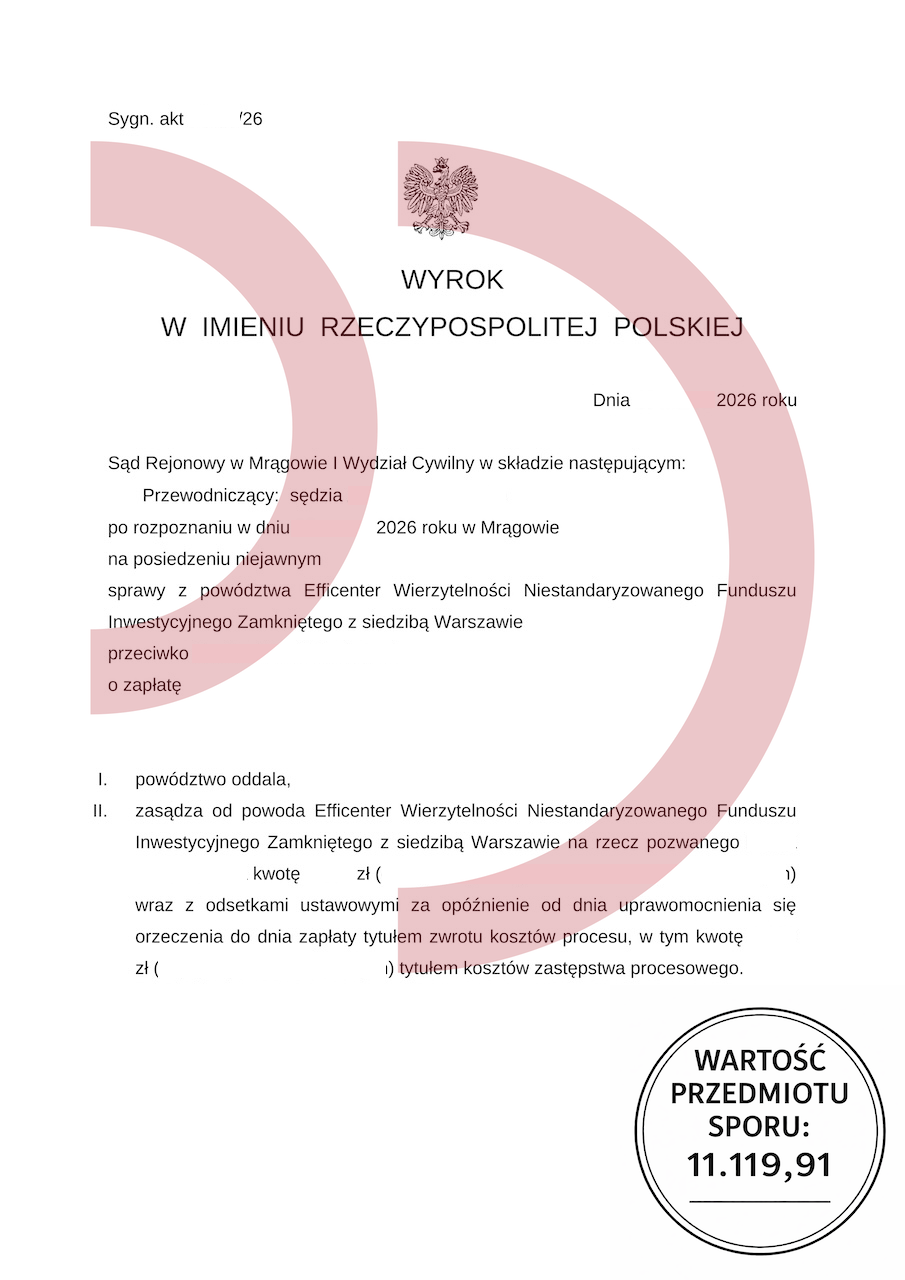 Wyrok sądu w Mrągowie oddalający powództwo wierzyciela