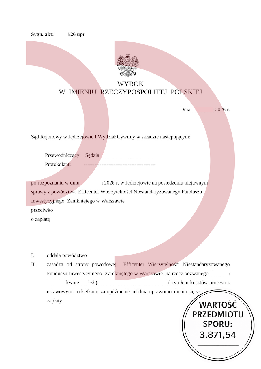 Wyrok sądu oddalający powództwo parabanku Efficenter