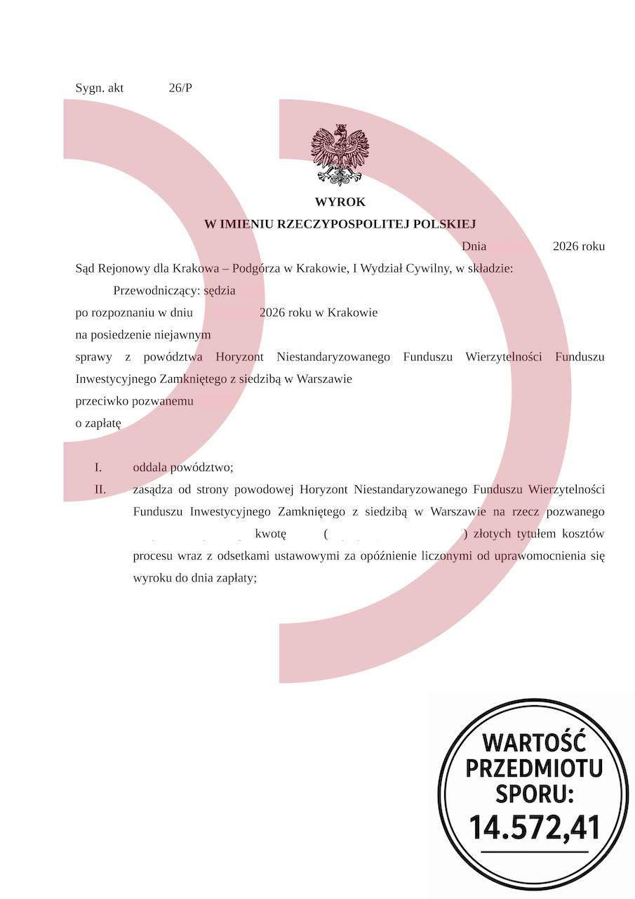 Wyrok sądu oddalający powództwo Horyzont NSFIZ