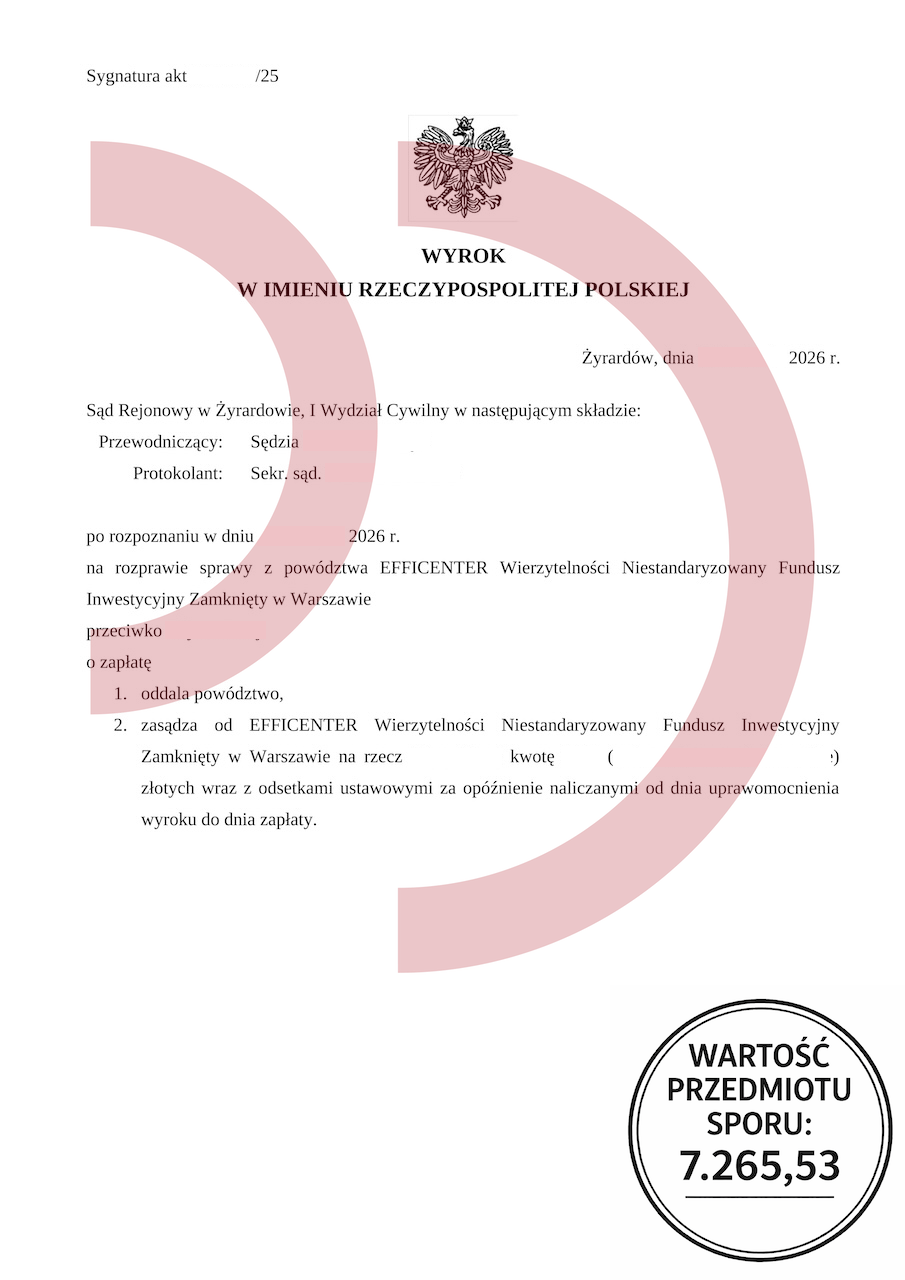Wyrok sądu w Żyrardowie oddalający powództwo Efficenter