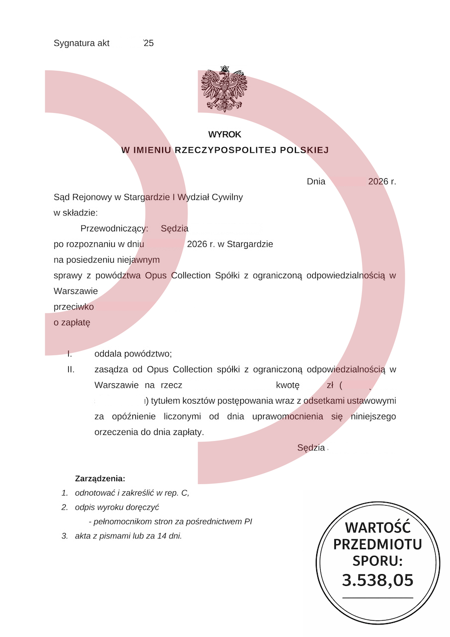 Wyrok sądu w Stargardzie oddalający powództwo wierzyciela