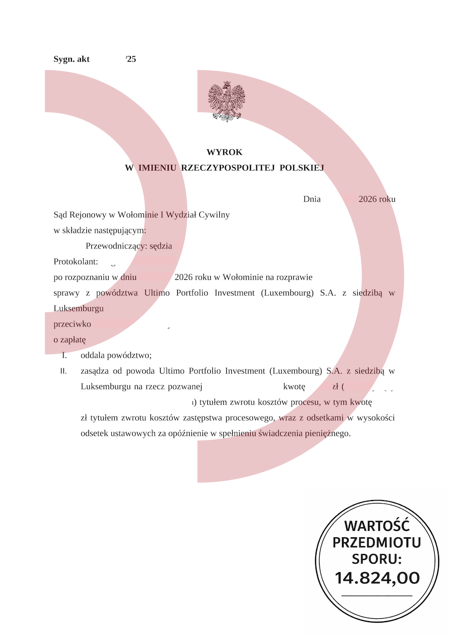 Wyrok sądu w Wołominie oddalający powództwo Ultimo