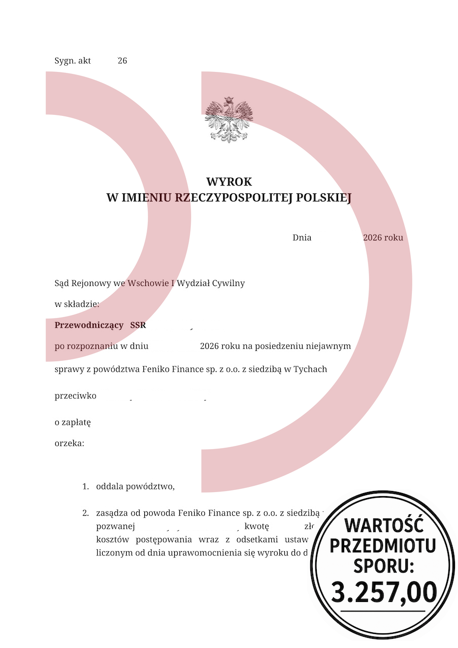 Wyrok sądu oddalający powództwo Feniko Finance