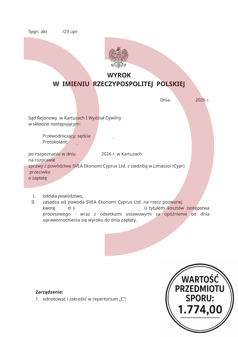 Wyrok sądu oddalający powództwo SVEA Ekonomi