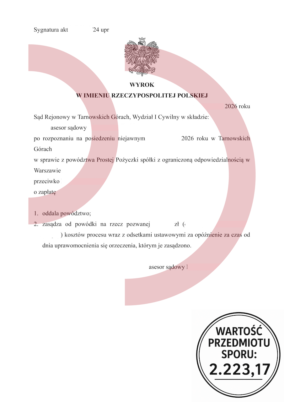 Wyrok sądu Tarnowskie Góry Prosta Pożyczka oddalenie powództwa