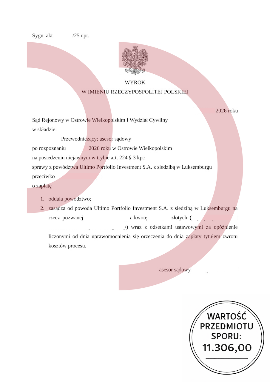 Wyrok sądu w Ostrowie Wielkopolskim oddalający powództwo Ultimo