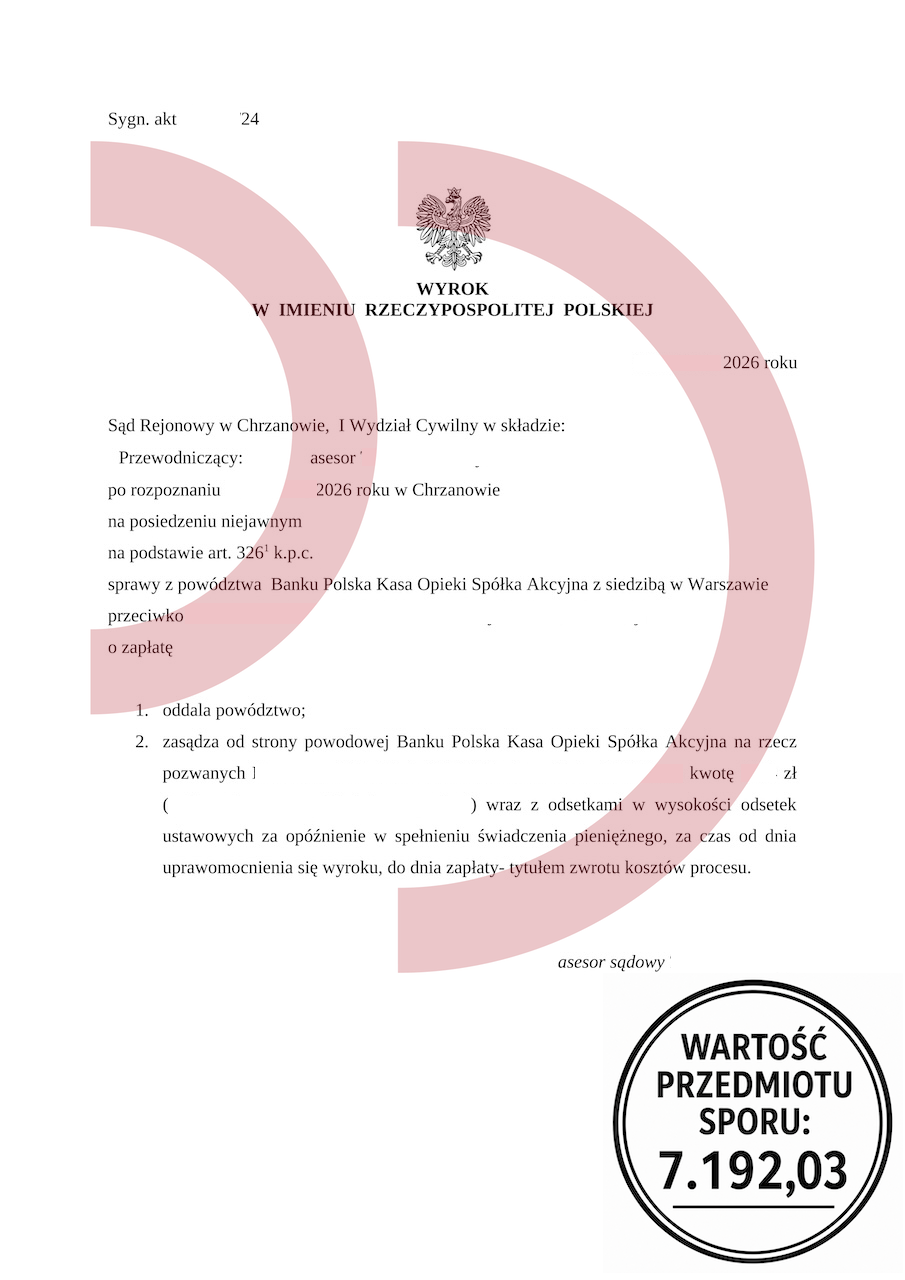 Wyrok sądu oddalający powództwo Banku Pekao