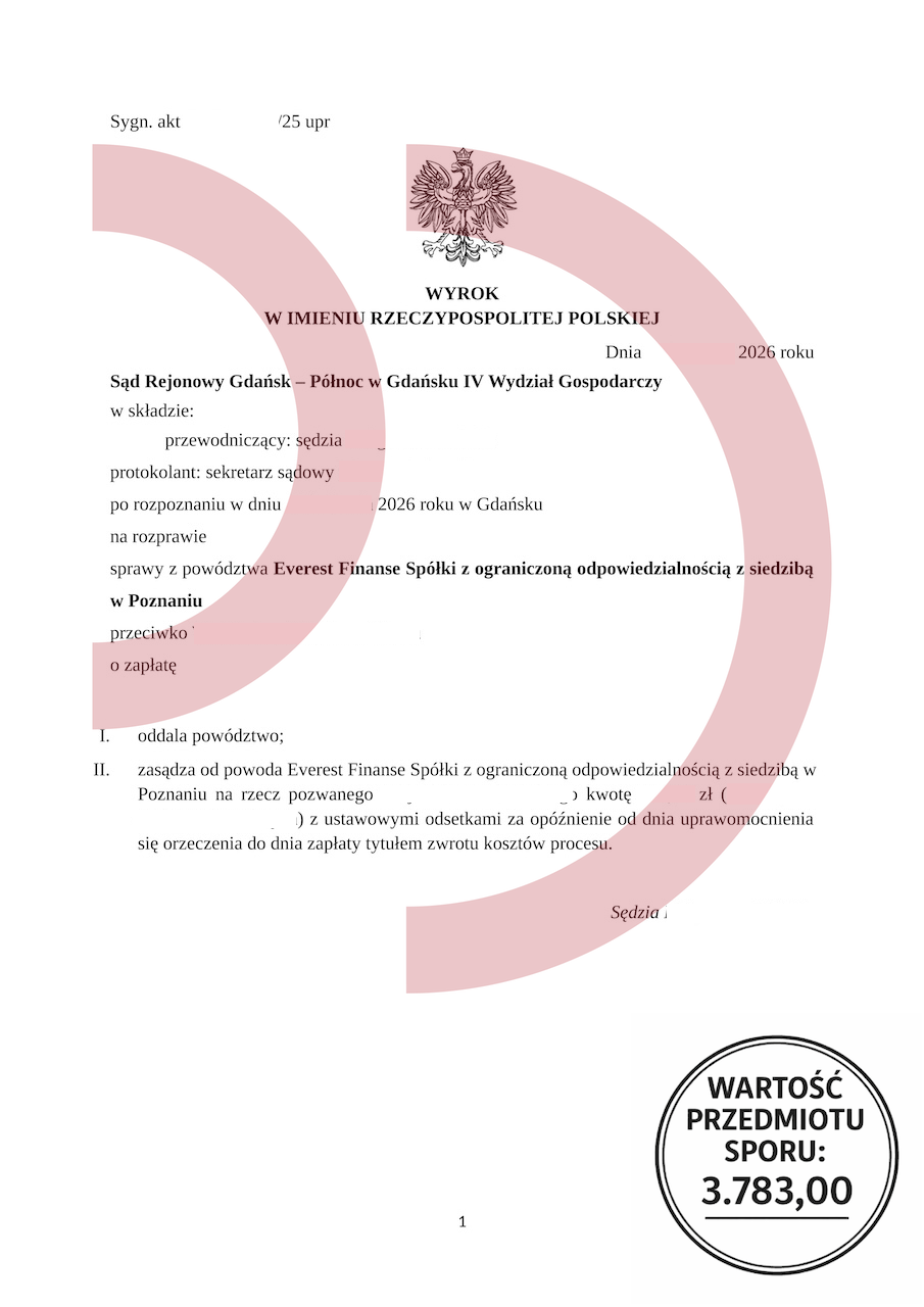 Wyrok sądu oddalenie powództwa Everest Finance Gdańsk
