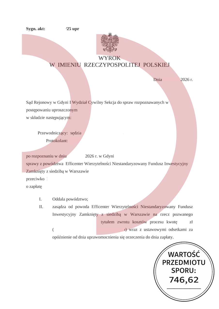 Wyrok sądu w Gdyni oddalający powództwo wierzyciela