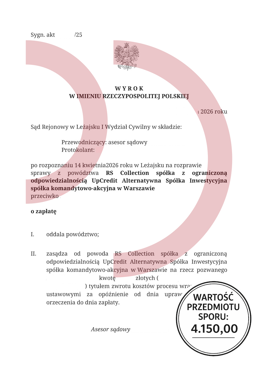Wyrok sądu w Leżajsku oddalający powództwo RS Collection