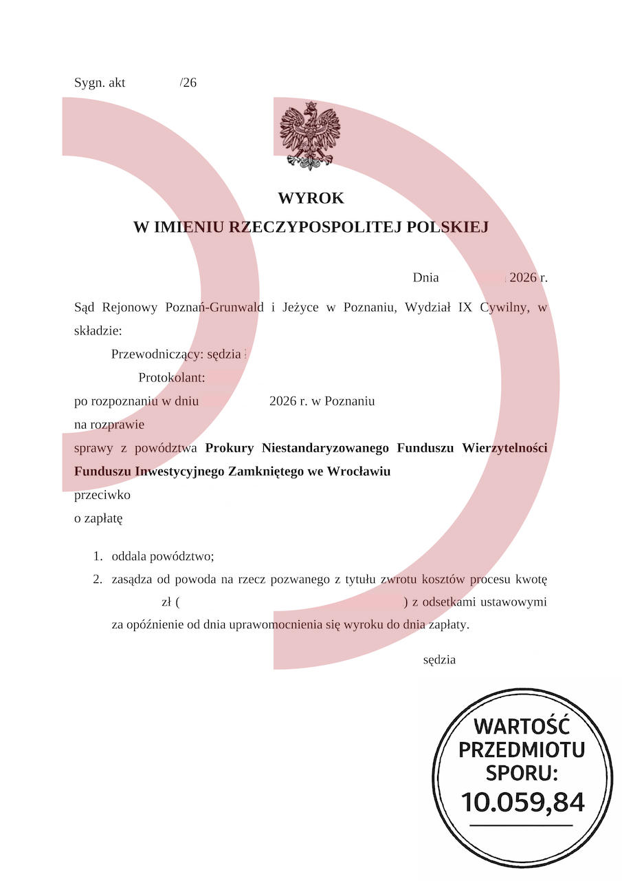 Wyrok sądu oddalający powództwo funduszu sekurytyzacyjnego