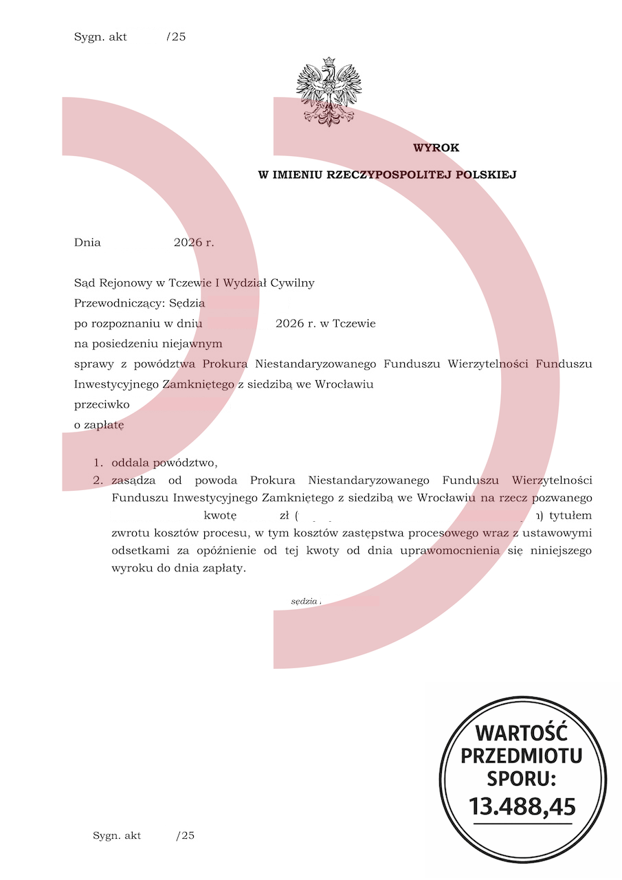 Wyrok sądu oddalenie powództwa fundusz sekurytyzacyjny Tczew