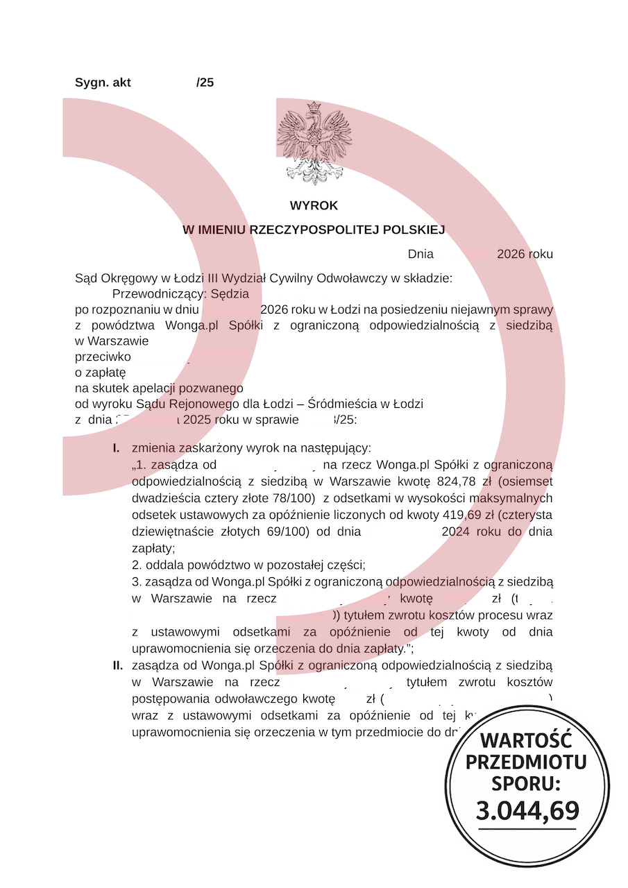 Wyrok sądu Wonga ograniczenie roszczenia Łódź